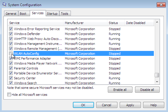 Windows 7 wlan autoconfig service not running